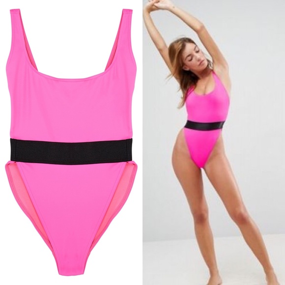 high leg elastic waist swimsuit